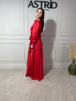 Rochie Amara lungă din satin cu cordon în talie