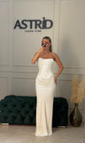 Rochie Mias lunga alba cu falduri