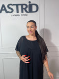 Rochie Yolanda midi neagră mânecă scurtă din voal și paiete la gat
