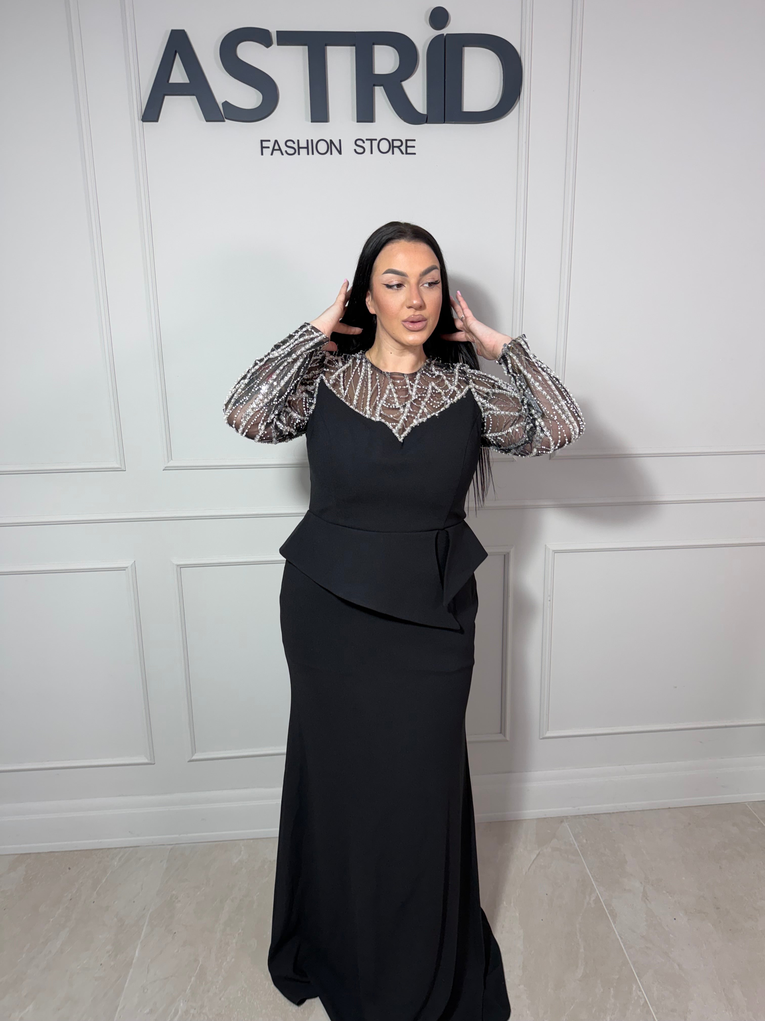 Rochie Eveline lungă peplum cu aplicații strasuri