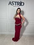 Rochie Evea lungă tip corset cu pietre și eșarfă