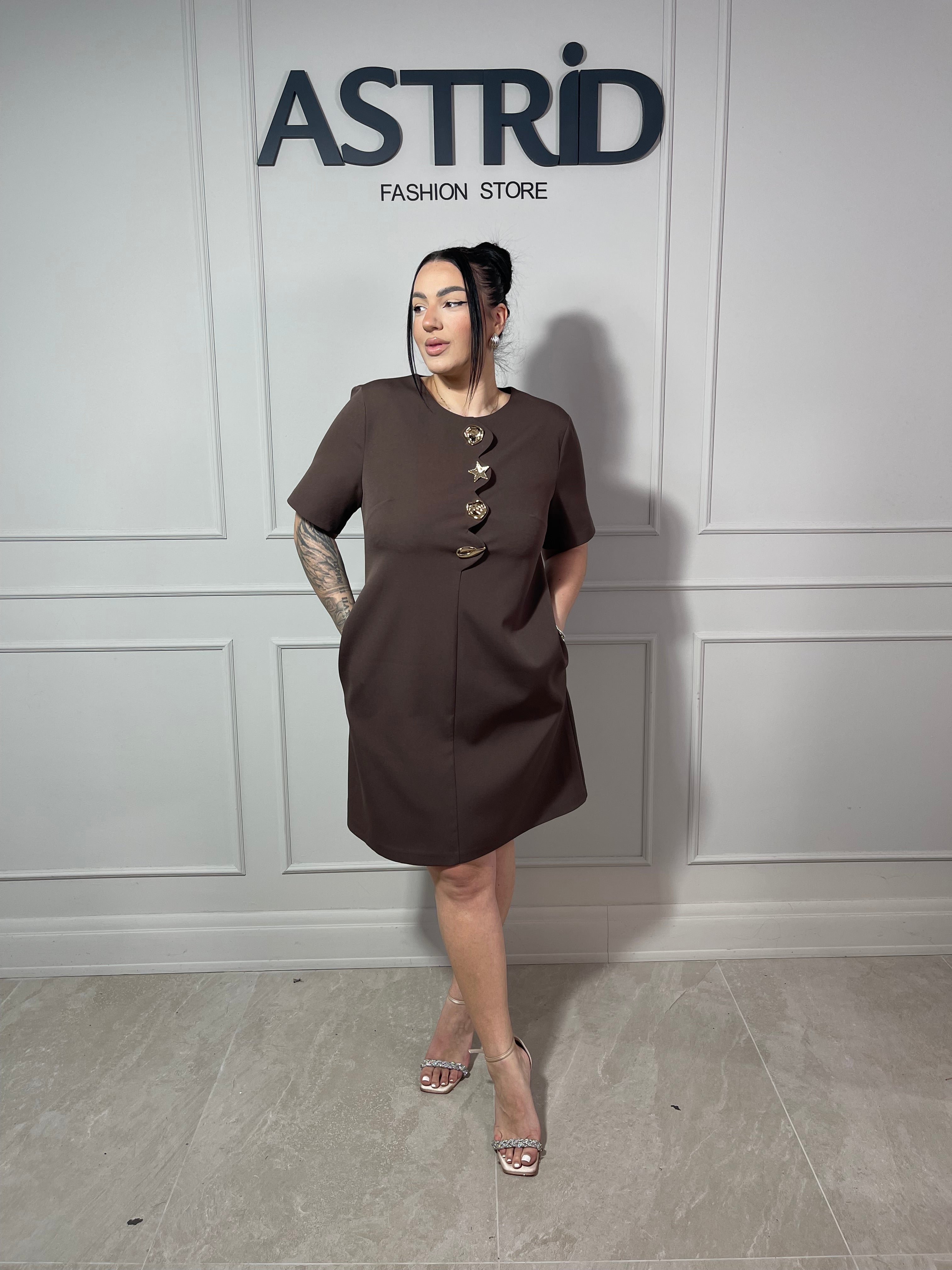 Rochie Olivia cu buzunare și nasturi aurii