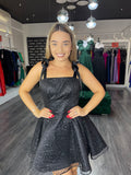 Rochie Amina  neagra baby doll din dantela, bretele late