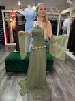 Rochie Olivia lunga cu corset accesorizat cu pietre si fusta plisata