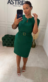 Rochie Nice scurta verde din brocard si curea talie