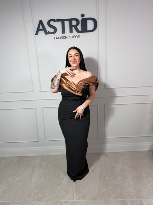 Rochie Salome lungă umeri căzuți satinați