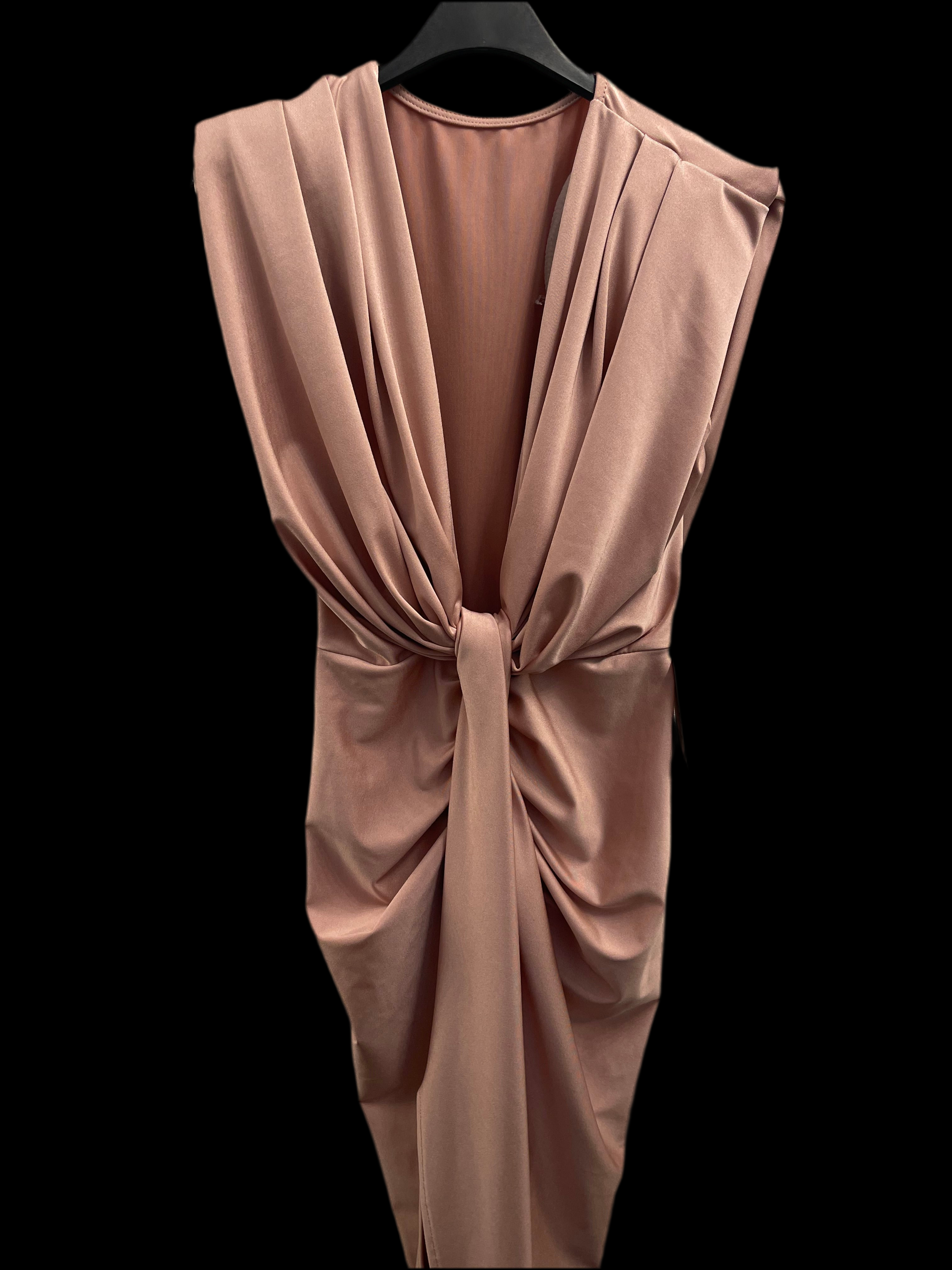 Rochie Nadina midi din lycra cu nod în talie