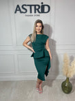 Rochie Yuli midi falduri în talie și volane lateral