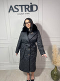 Geaca Freya lungă cu balana la guler și cordon în talie