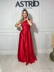 Rochie Jasmin lungă din satin pe un umăr falduri la bust și talie