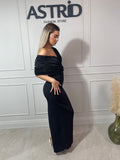 Rochie Anabela lungă umeri 3D și aplicații perle