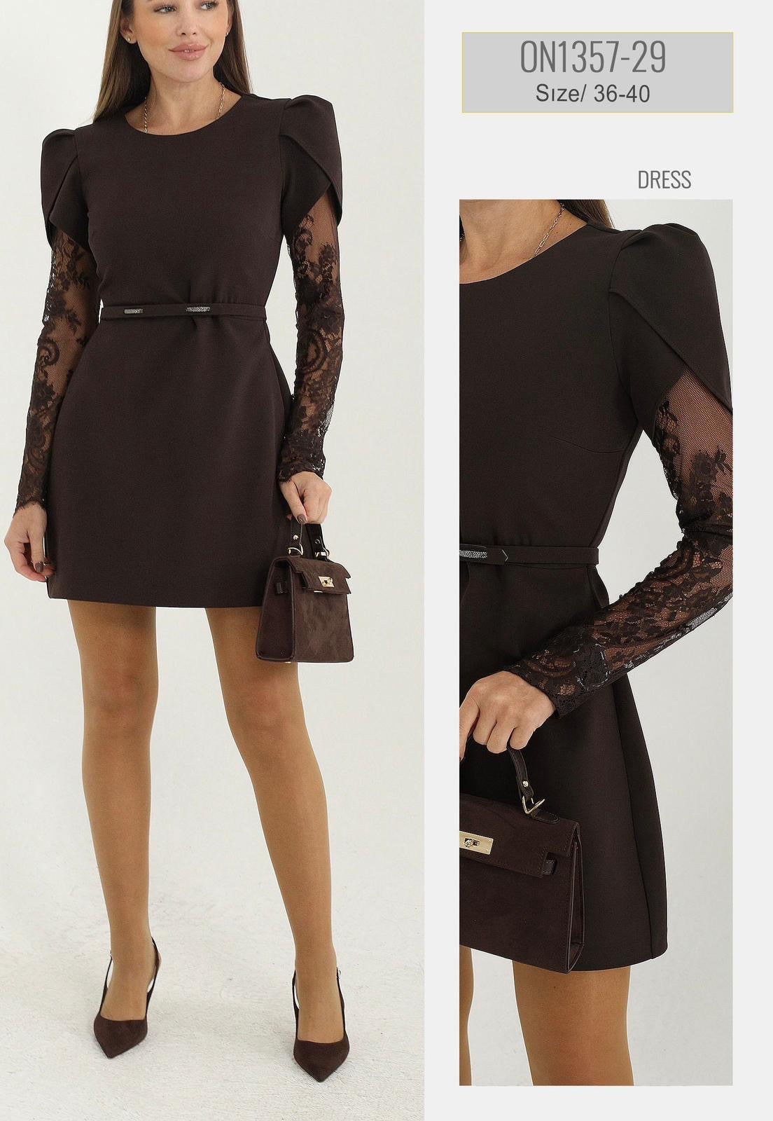 Rochie Olga scurtă cu mâneci din dantelă