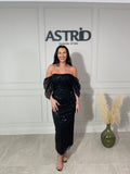 Rochie Opal midi din paiete cu mânecă căzută