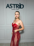 Rochie Pearl lunga din pietre si paiete cu crapatura in spate