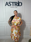 Rochie Ella midi creponată cu imprimeu floral