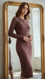 Rochie Gloria midi din penea cu nasturi aurii