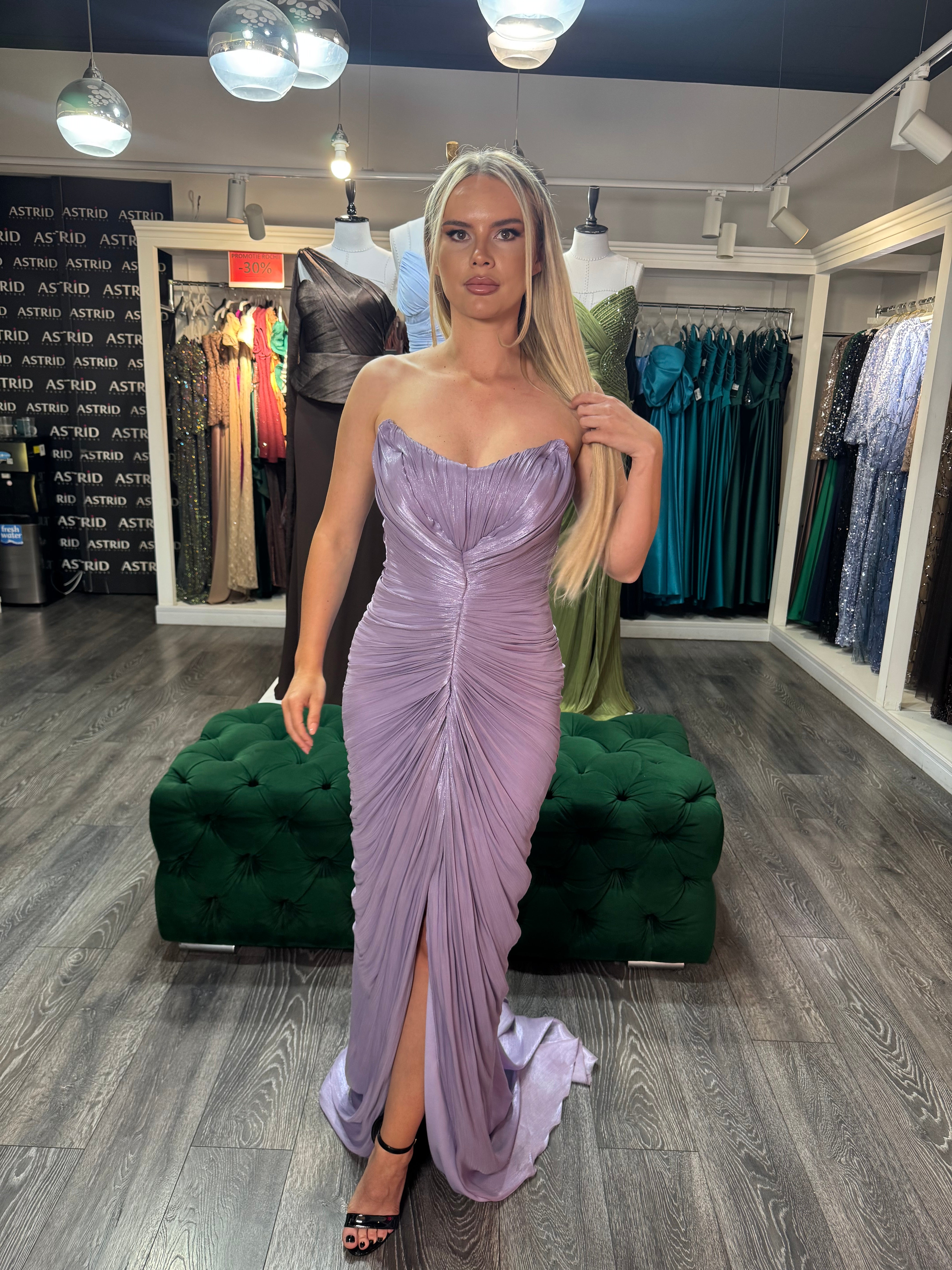 Rochie Lilas lunga cu corset si falduri