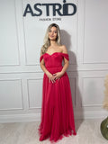 Rochie Laila lungă din voal umeri căzuți și corset la spate