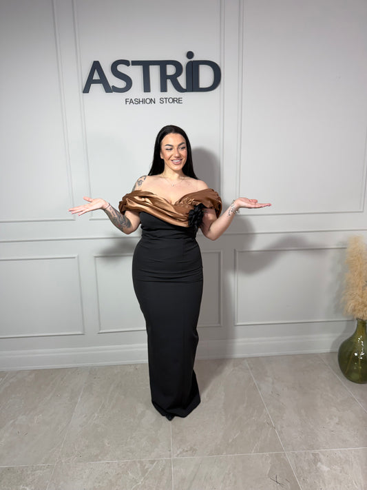 Rochie Salome lungă umeri căzuți satinați