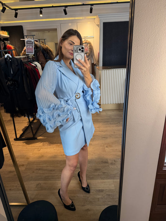 Rochie Pelly stil sacou cu maneci plisata si evazate