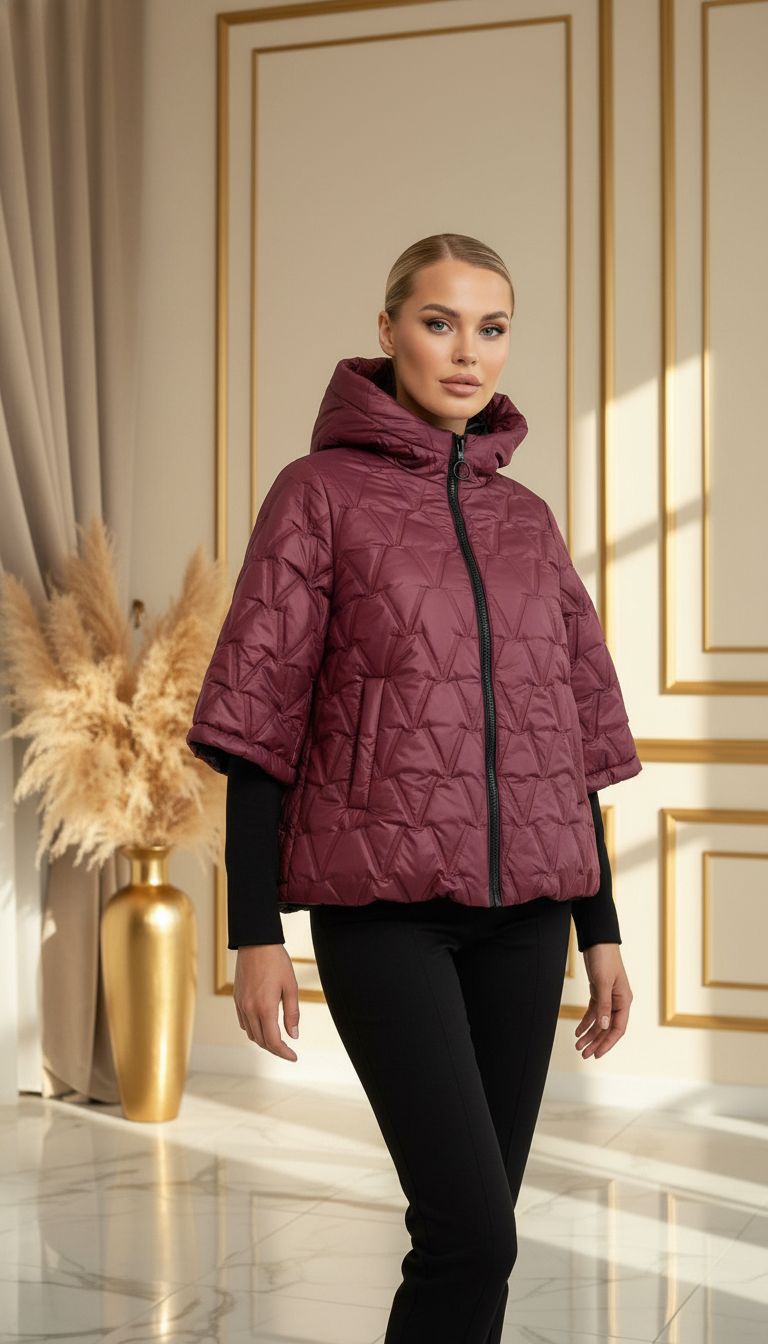 Geaca Paulina cu glugă și mânecă textilă