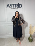 Rochie Elena midi din voal flori brodate și mânecă lungă