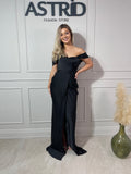 Rochie Afrodita lungă din satin umeri căzuți și falduri în talie