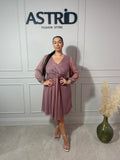 Rochie Kleo midi în cloș mânecă lungă imprimeu bulinuțe