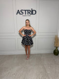 Rochie Aylin scurta cu buline si corset la spate