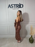 Rochie Belize midi cu mâneci detașabile și aplicații paiete și sclipici