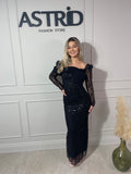 Rochie Mary lungă din paiete aplicații sclipici și mânecă lungă
