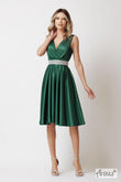 Rochie Serenă midi din satin curea în talie cu pietre