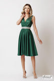 Rochie Serenă midi din satin curea în talie cu pietre
