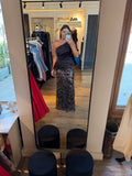 Rochie Aylin lunga cu bust satinat pe un umar si peplum in talie