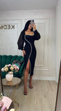 Rochie Nadine midi neagra cu maneci din voal