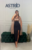 Rochie Beverly midi cu maneci din mătase naturală tip capă