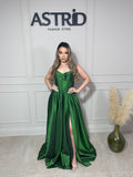 Rochie Lucy lungă din tafta tip corset și crăpătură pe picior