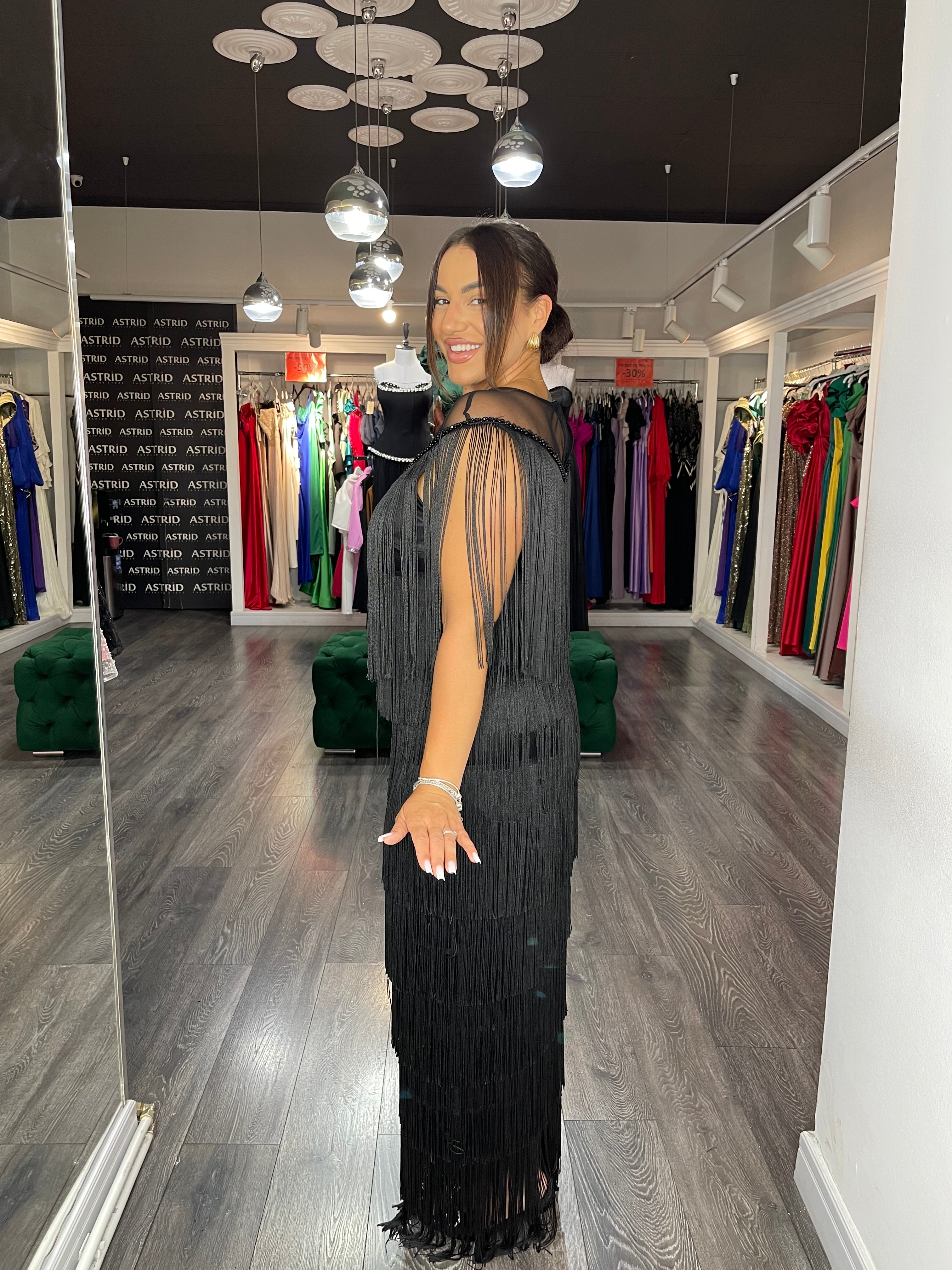 Rochie Freya lungă cu aplicații franjuri