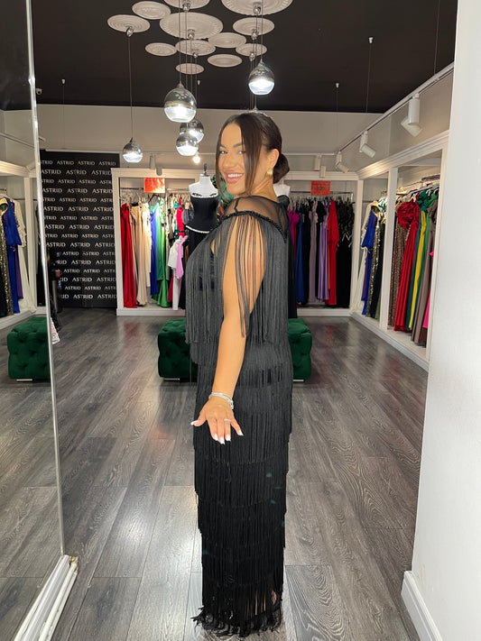 Rochie Freya lungă cu aplicații franjuri