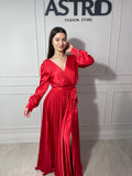 Rochie Amara lungă din satin cu cordon în talie