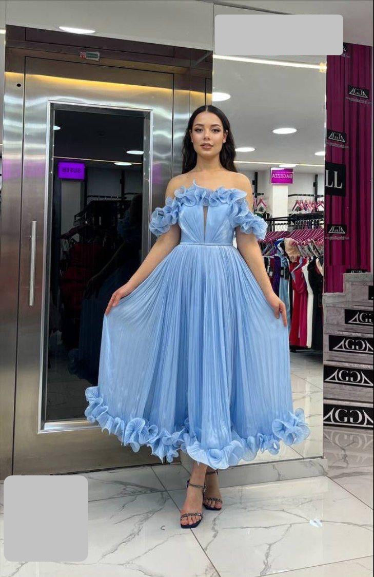 Rochie Arsi midi din voal plisată cu volane și mânecă căzută