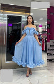 Rochie Arsi midi din voal plisată cu volane și mânecă căzută