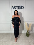 Rochie Opal midi din paiete cu mânecă căzută