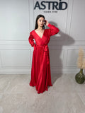 Rochie Amara lungă din satin cu cordon în talie