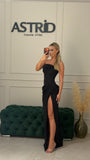 Rochie Milly lunga cu corset si trena laterală cu crapatura pe picior