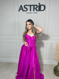 Rochie Lucy lungă din tafta tip corset și crăpătură pe picior