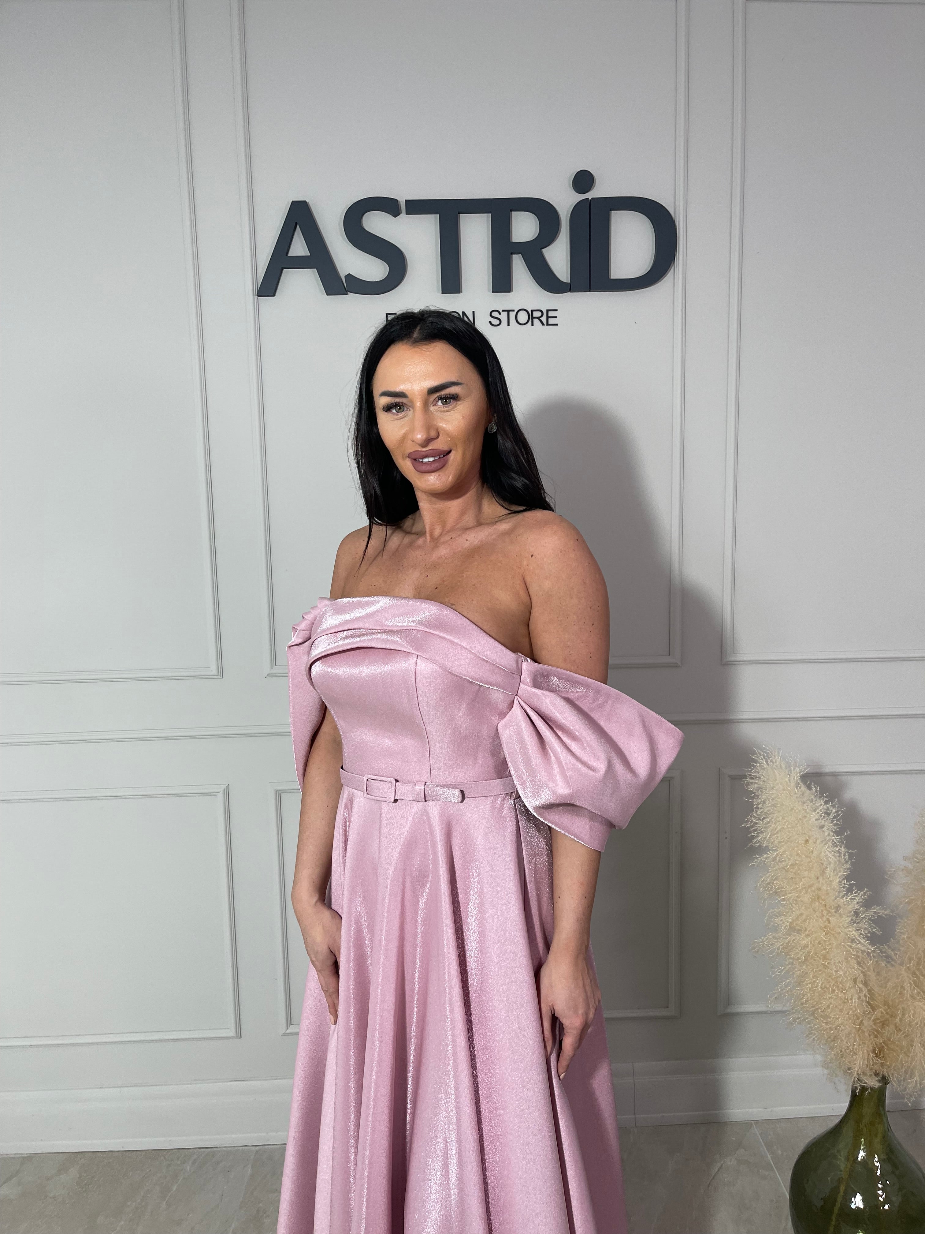 Rochie Monique midi din tafta cu decolteu tip bărcuță