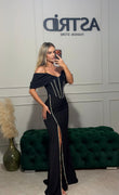 Rochie Movi lunga cu aplicatii argintii si crapatura pe picior