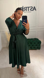 Rochie Pompea midi din satin cu cordon in talie