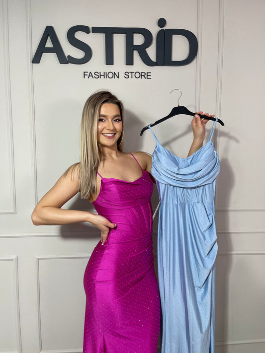 Rochie Sasha lungă din lycra tip corset aplicații pietricele și crăpătură pe picior